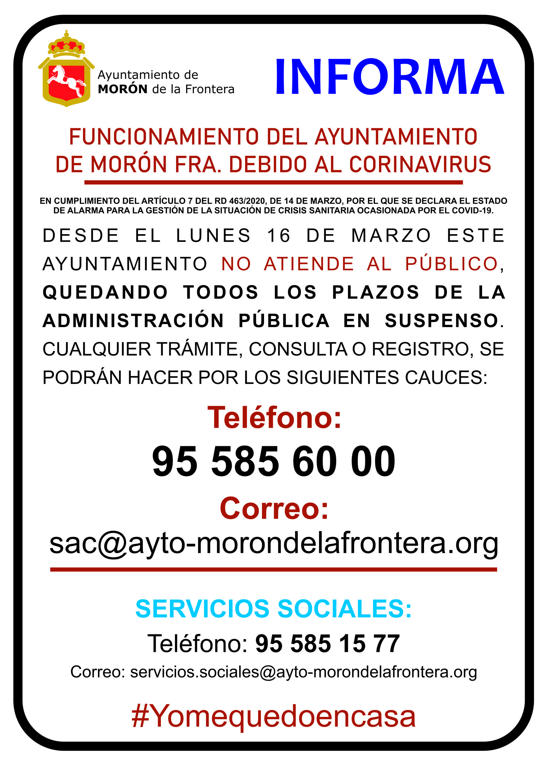 Funcionamiento de servicios del Ayuntamiento de Morón de la Frontera